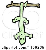 Cartoon Of A Green Lizard Hanging From A Branch Royalty Free Vector Illustration by lineartestpilot