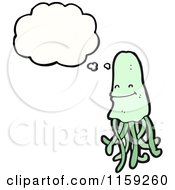 Cartoon Of A Thinking Green Jellyfish Royalty Free Vector Illustration