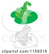 Poster, Art Print Of Cute Green And Outlined Frog On A Pond Lily Pad