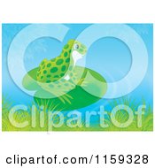 Cartoon Of A Cute Frog On A Pond Lily Pad Royalty Free Clipart