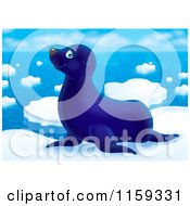 Cartoon Of A Cute Blue Seal On Ice Royalty Free Clipart by Alex Bannykh
