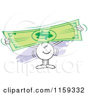 Moodie Character Holding Up And Stretching A Dollar Bill