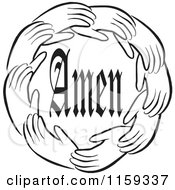Cartoon Of A Black And White Circle Of Hands Around Amen Royalty Free Vector Clipart