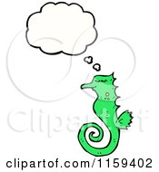 Cartoon Of A Thinking Green Seahorse Royalty Free Vector Illustration