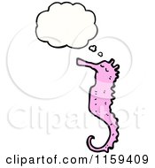 Cartoon Of A Thinking Pink Seahorse Royalty Free Vector Illustration