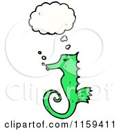 Cartoon Of A Thinking Green Seahorse Royalty Free Vector Illustration