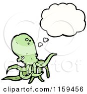 Cartoon Of A Thinking Green Octopus Royalty Free Vector Illustration
