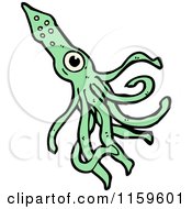 Cartoon Of A Green Squid Royalty Free Vector Illustration by lineartestpilot