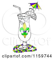 Mardi Gras Cocktail In A Hurrcane Glass With Beads