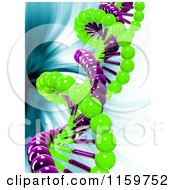 Clipart Of A 3d Green And Purple Double Helix Dna Strand On Blue Royalty Free CGI Illustration