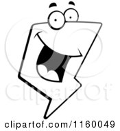 Cartoon Clipart Of A Black And White Happy Lightning Bolt Character Vector Outlined Coloring Page