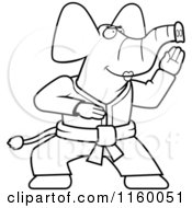 Cartoon Clipart Of A Black And White Karate Elephant Vector Outlined Coloring Page