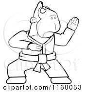 Cartoon Clipart Of A Black And White Karate Ape Vector Outlined Coloring Page