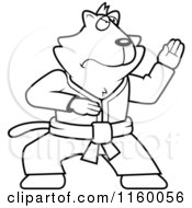 Cartoon Clipart Of A Black And White Fighting Karate Cat Vector Outlined Coloring Page