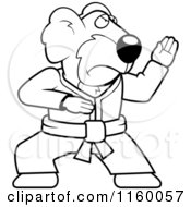 Cartoon Clipart Of A Black And White Karate Koala Vector Outlined Coloring Page