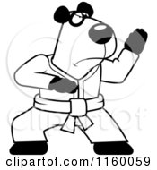 Cartoon Clipart Of A Black And White Karate Panda Vector Outlined Coloring Page