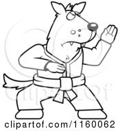Cartoon Clipart Of A Black And White Karate Wolf Vector Outlined Coloring Page
