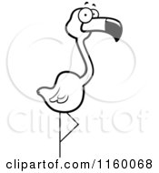 Cartoon Clipart Of A Black And White Goofy Flamingo Wading In Water Vector Outlined Coloring Page by Cory Thoman