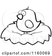 Cartoon Clipart Of A Black And White Chubby Bird Standing In A Nest Vector Outlined Coloring Page by Cory Thoman