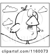 Cartoon Clipart Of A Black And White Bird On A Weak Wire Vector Outlined Coloring Page