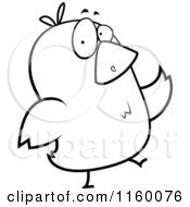 Cartoon Clipart Of A Black And White Bird Walking Vector Outlined Coloring Page