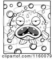 Cartoon Clipart Of A Black And White Grumpy Blowfish On A Bubbly Background Vector Outlined Coloring Page