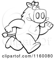 Cartoon Clipart Of A Black And White Boar Character Running Vector Outlined Coloring Page