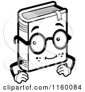 Cartoon Clipart Of A Black And White Book Character Wearing Glasses Vector Outlined Coloring Page
