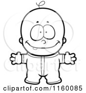 Cartoon Clipart Of A Black And White Baby Boy With One Tooth And His Arms Open Vector Outlined Coloring Page