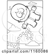 Cartoon Clipart Of A Black And White Baby Boy Bouncing Off Of Clouds In The Sky Vector Outlined Coloring Page