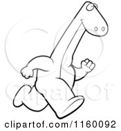 Cartoon Clipart Of A Black And White A Running Brontosaurus Vector Outlined Coloring Page by Cory Thoman