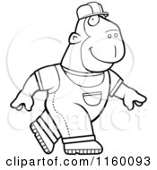Cartoon Clipart Of A Black And White Builder Ape Walking Vector Outlined Coloring Page