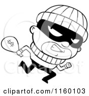 Poster, Art Print Of Black And White Running Burglar Looking Back And Carrying A Sack Of Cash