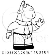 Cartoon Clipart Of A Black And White Waving Business Ape Vector Outlined Coloring Page