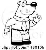 Cartoon Clipart Of A Black And White Friendly Waving Business Bear Character In A Suit Vector Outlined Coloring Page