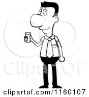 Cartoon Clipart Of A Black And White Businessman Holding A Glass Of Water Vector Outlined Coloring Page