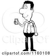 Cartoon Clipart Of A Black And White Businessman Holding A Cup Of Water Vector Outlined Coloring Page