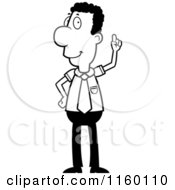 Cartoon Clipart Of A Black And White Businessman With An Idea Holding A Finger Up Vector Outlined Coloring Page