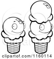 Cartoon Clipart Of Black And White Sugar Ice Cream Cones Vector Outlined Coloring Page