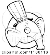 Cartoon Clipart Of A Black And White Republican Elephant Face Over A Circle Vector Outlined Coloring Page
