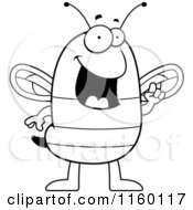 Cartoon Clipart Of A Black And White Smart Bee With An Idea Vector Outlined Coloring Page