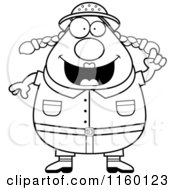 Cartoon Clipart Of A Black And White Plump Safari Woman With An Idea Vector Outlined Coloring Page
