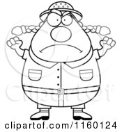 Cartoon Clipart Of A Black And White Plump Female Safari Ranger Waving Her Fists Vector Outlined Coloring Page by Cory Thoman