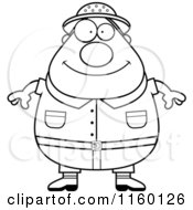 Cartoon Clipart Of A Black And White Chubby Safari Man Vector Outlined Coloring Page