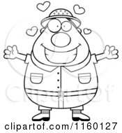 Cartoon Clipart Of A Black And White Plump Male Safari Ranger With Open Arms Vector Outlined Coloring Page by Cory Thoman
