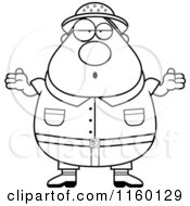 Cartoon Clipart Of A Black And White Plump Male Safari Ranger Shrugging Vector Outlined Coloring Page by Cory Thoman