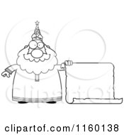 Poster, Art Print Of Black And White Chubby Wizard Holding A Blank Scroll Sign