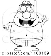 Cartoon Clipart Of A Black And White Pudgy Male Snorkeler With An Idea Vector Outlined Coloring Page