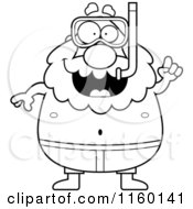 Cartoon Clipart Of A Black And White Pudgy Grandpa Snorkeler With An Idea Vector Outlined Coloring Page