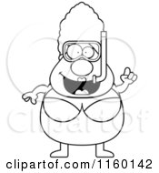 Cartoon Clipart Of A Black And White Pudgy Granny Snorkeler With An Idea Vector Outlined Coloring Page